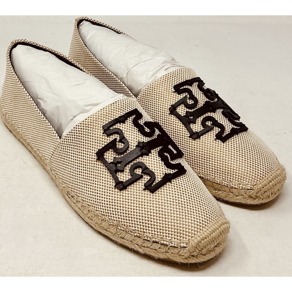 Tory Burch Espadrilles Ines Canvas Natural Beige/Black NIB Size 11 - Picture 5 of 10